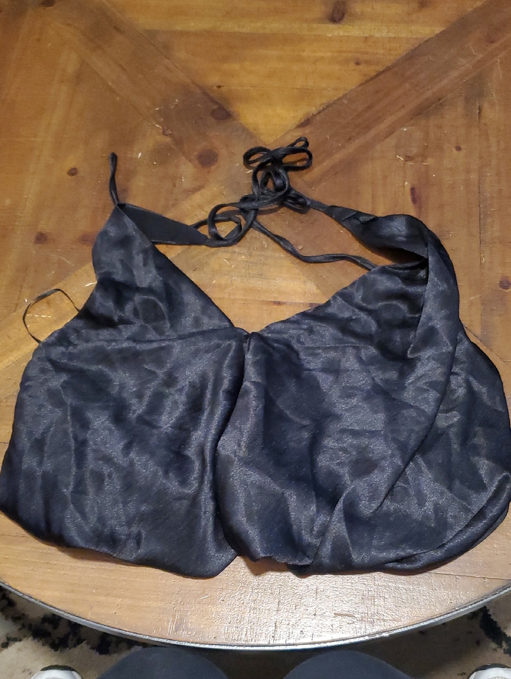Mustard Seed Black Satin Halter Crop Top